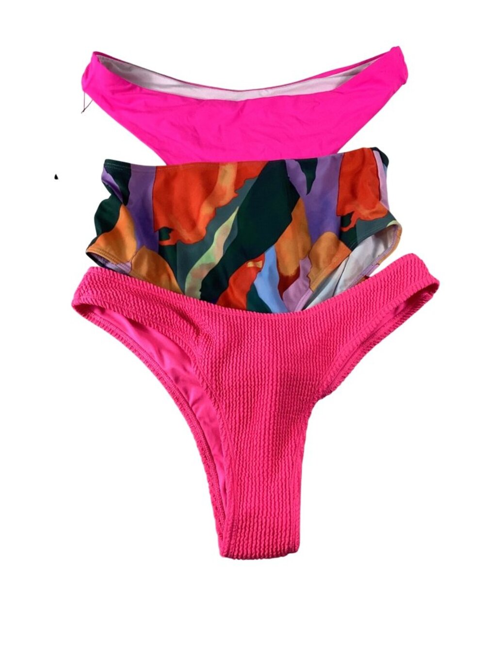 Womens Bikini Bottom Set of 3 - 2 Pink & 1 Multicolor High Waist -M & L*NEW